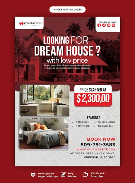 PSD modèle d'affiche de flyer de propriété de maison immobilière