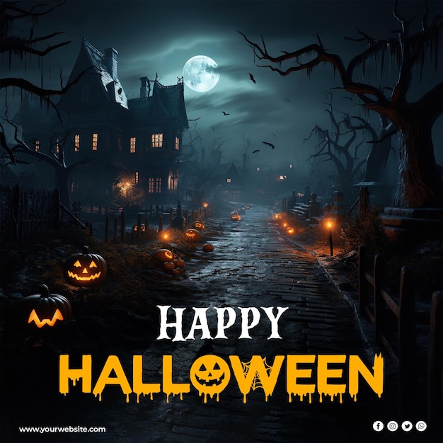 PSD le modèle d'affiche d'halloween de psd, le panneau d'affichage de la fête d'helloween, le post sur les réseaux sociaux, le modèle de psd