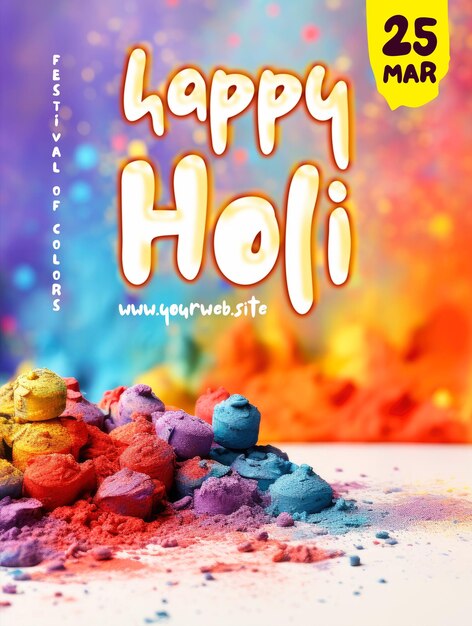 Modèle D'affiche D'holi Heureux Avec Un Fond Coloré.