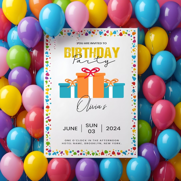 PSD modèle d'affiche d'invitation à l'anniversaire avec un thème de célébration coloré