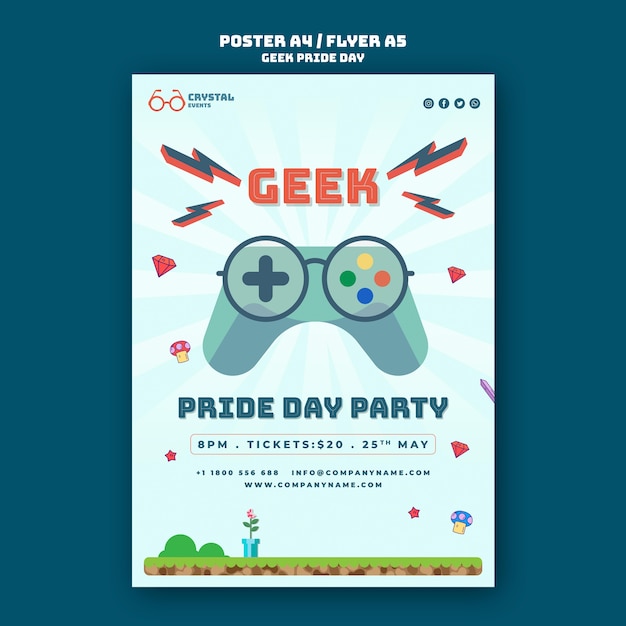 PSD modèle d'affiche de la journée de la fierté geek