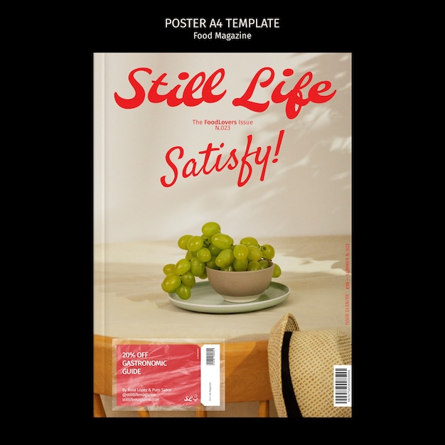 PSD modèle d'affiche de magazine alimentaire design plat