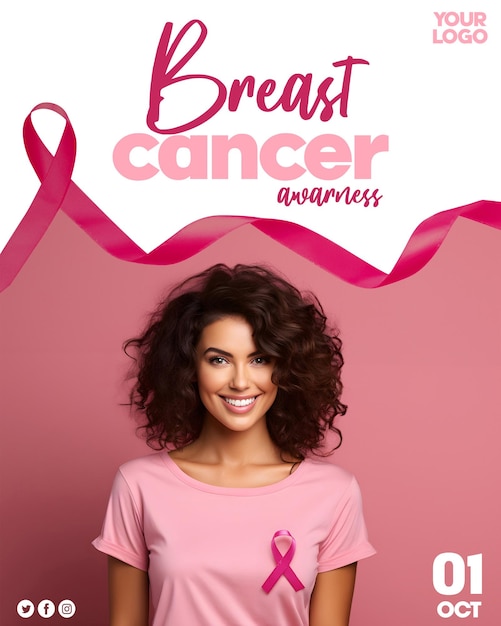 PSD modèle d'affiche de médias sociaux du mois de sensibilisation au cancer du sein psd