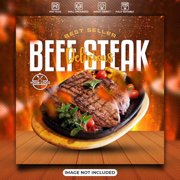 Modèle d'affiche de médias sociaux de steak de boeuf