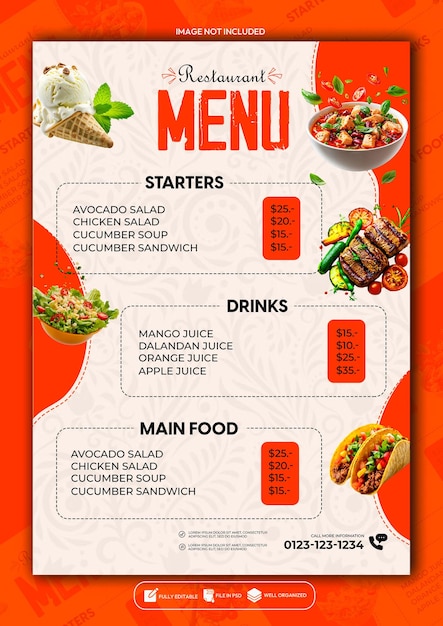 Modèle d'affiche de menu spécial de restaurant