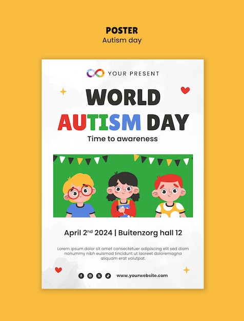 PSD modèle d'affiche pour la célébration de la journée de l'autisme