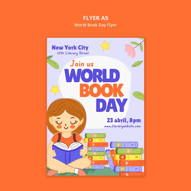 Modèle d'affiche pour la célébration de la Journée mondiale du livre