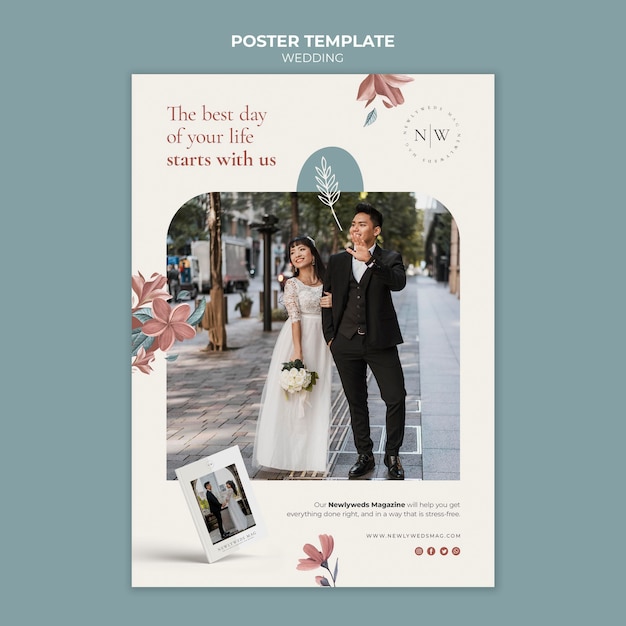 Modèle d'affiche pour mariage floral
