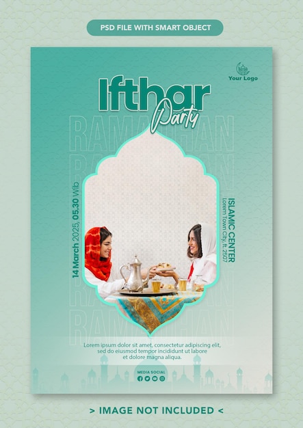 PSD modèle d'affiche pour les médias sociaux d'une fête iftar de style arabe élégant