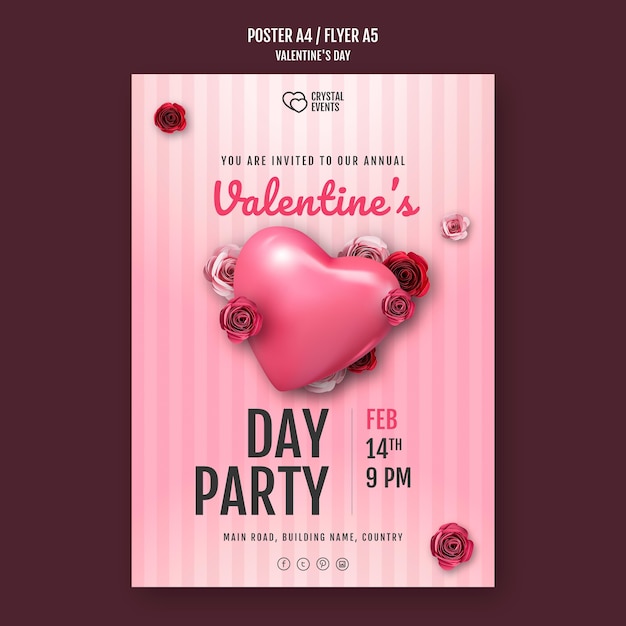 Modèle d'affiche pour la Saint-Valentin avec coeur et roses rouges