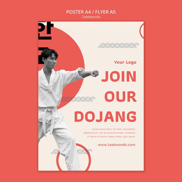 PSD modèle d'affiche de pratique de taekwondo