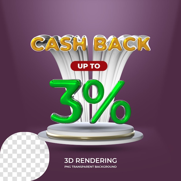 Modèle D'affiche De Promotion De Vente Cash Back 3 Pour Cent Rendu 3d