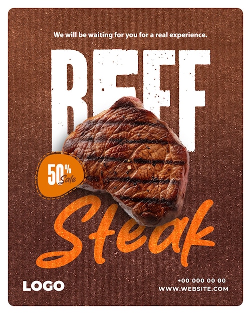 PSD modèle d'affiche de promotion de la viande de bœuf grillée