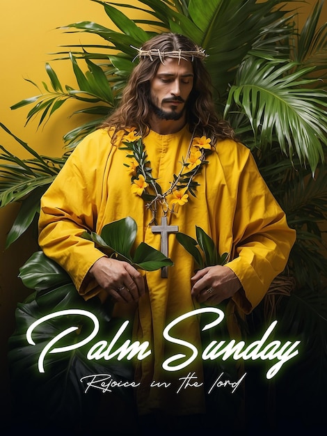 PSD modèle d'affiche psd palm sunday avec des feuilles de palmier palm sunday et le jour de pâques