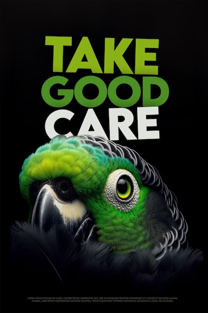 PSD modèle d'affiche psd parrot vibes avec un slogan sur fond noir