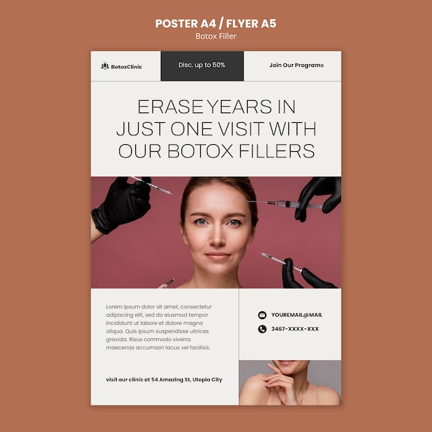 PSD modèle d'affiche de remplissage de botox minimal