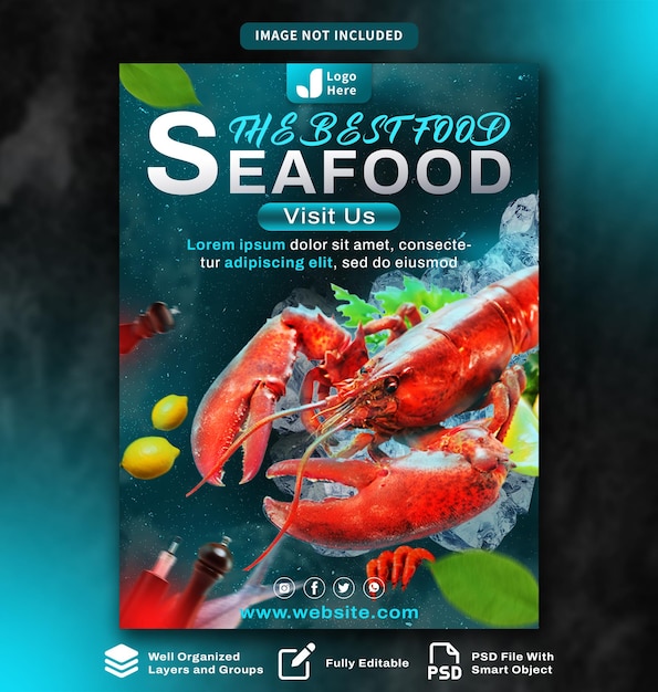 modèle d'affiche d'un restaurant de fruits de mer