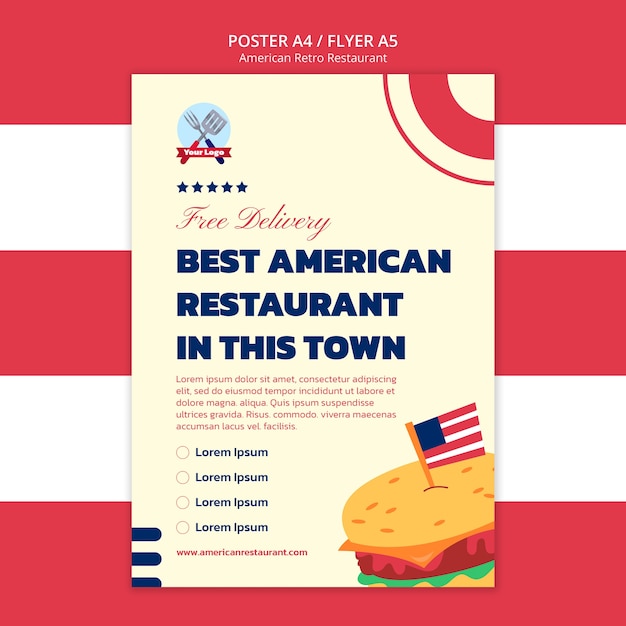 PSD modèle d'affiche de restaurant rétro américain