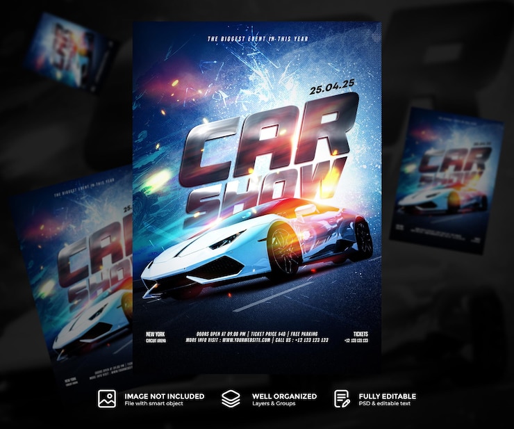 PSD modèle d'affiche de salon de l'automobile créatif pour les événements automobiles