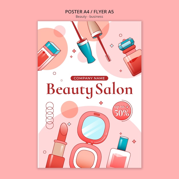 PSD modèle d'affiche de salon de beauté dessiné à la main