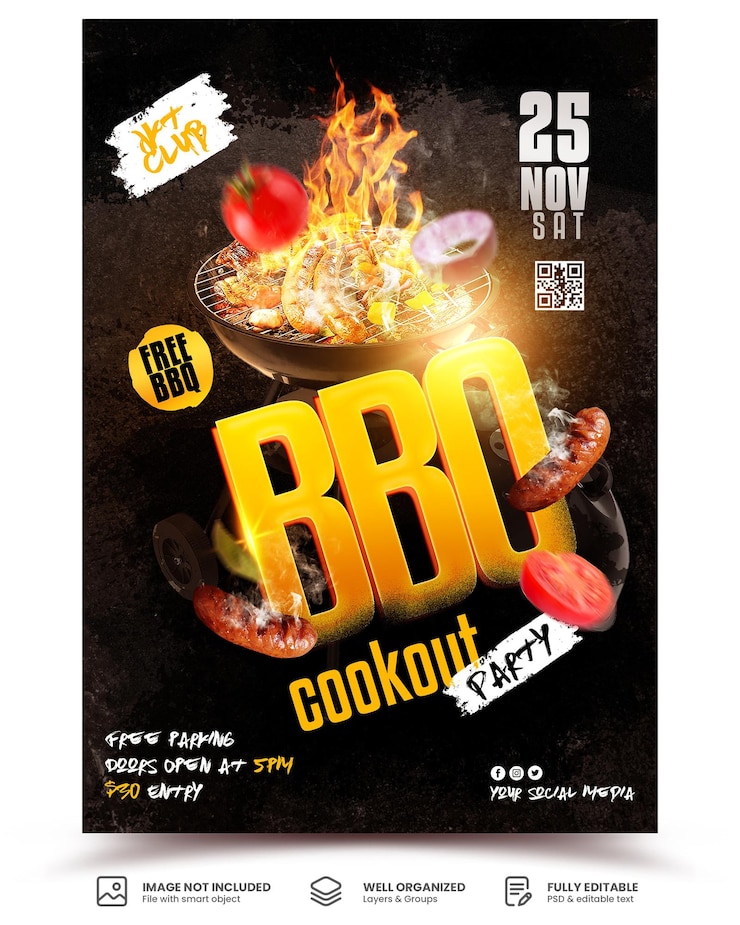 PSD modèle d'affiche de soirée barbecue