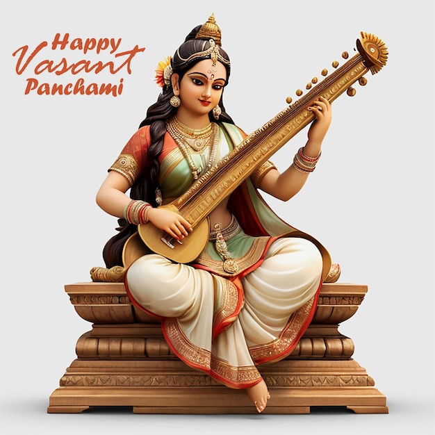 PSD modèle d'affiche de vasant panchami avec saraswati maa et veena