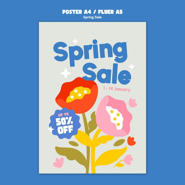 PSD modèle d'affiche de vente de printemps design plat