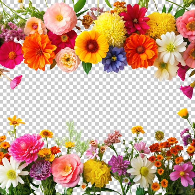 PSD modèle d'affiche de vente de printemps avec des fleurs colorées sur un fond transparent