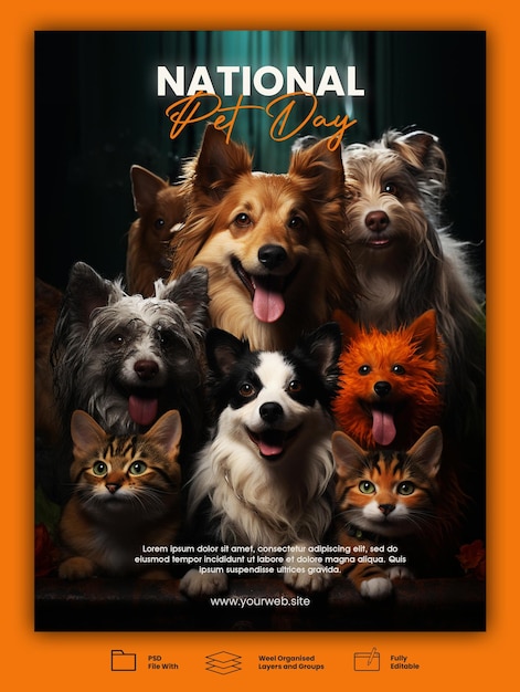 Modèle D'affiche Verticale Pour La Journée Nationale Des Animaux De Compagnie