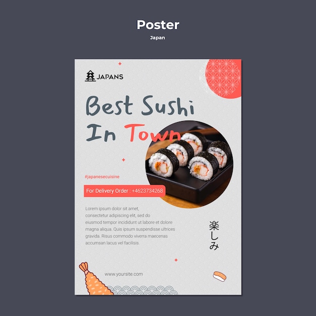 PSD modèle d'affiche verticale pour restaurant de cuisine japonaise