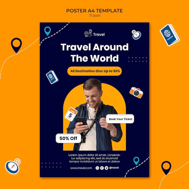 Modèle d'affiche de voyage dans le monde entier