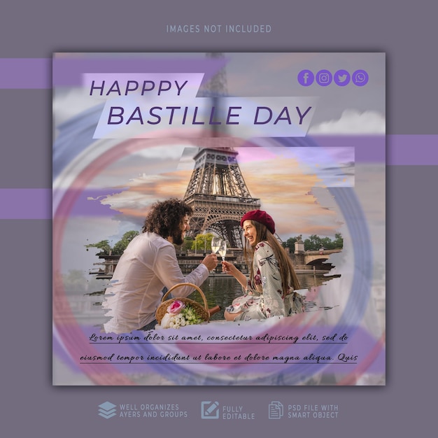 PSD modèle d'affiches psd bastille day avec couple