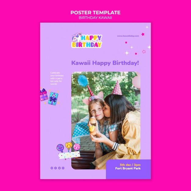 Modèle d'anniversaire affiche design plat