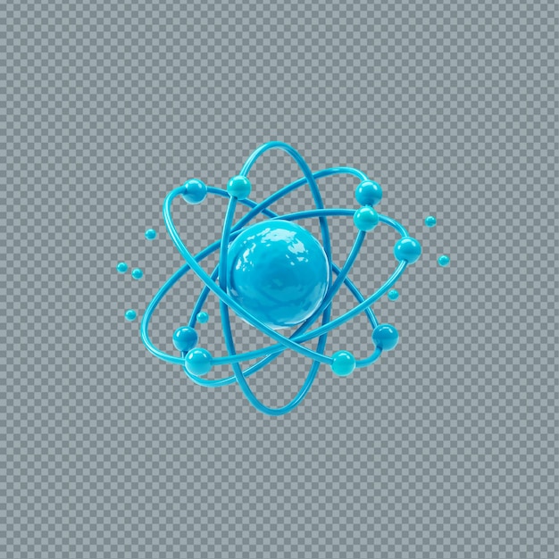 Un modèle d'atome bleu avec des électrons en orbite sur un fond transparent afficher l'image png