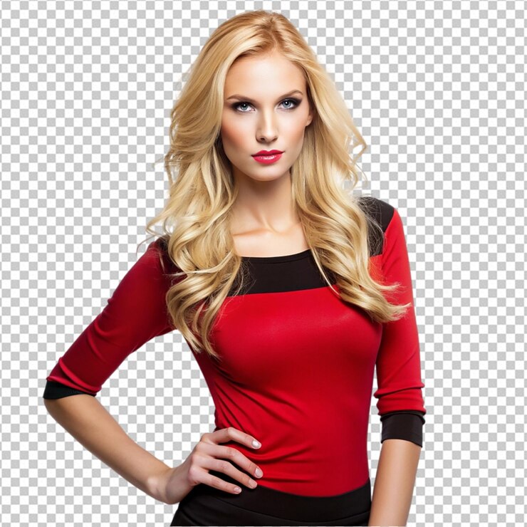 PSD un modèle aux cheveux blonds portant un png rouge et noir