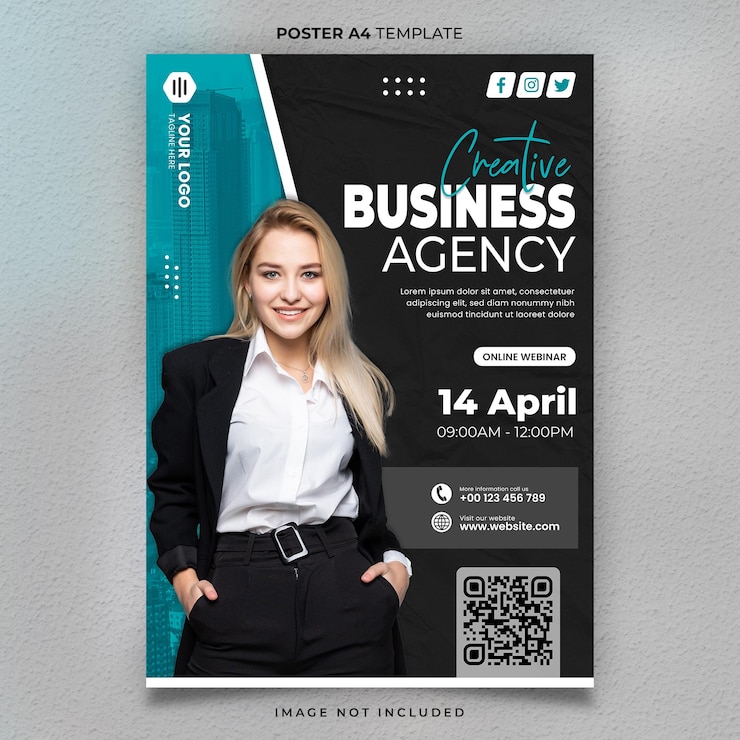 PSD modèle de bannière ou d'affiche média d'agence commerciale a4