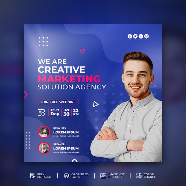 Modèle de bannière d'agence de marketing de médias sociaux de solution d'entreprise psd gratuit