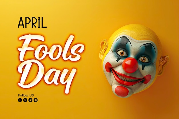 PSD modèle de bannière april fools avec un fond de clown et une expression surprise