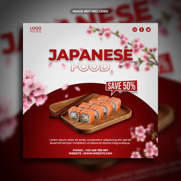 PSD modèle de bannière carrée de promotion des médias sociaux de la cuisine japonaise