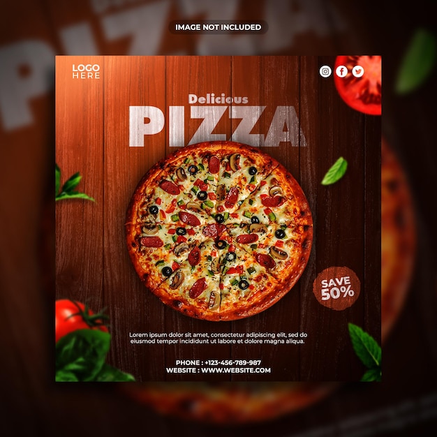 Modèle De Bannière Carrée De Promotion Des Médias Sociaux De Délicieuse Pizza