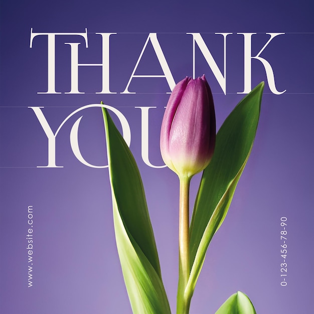 PSD modèle de bannière de carte de remerciement avec pivoine violette sur fond violet