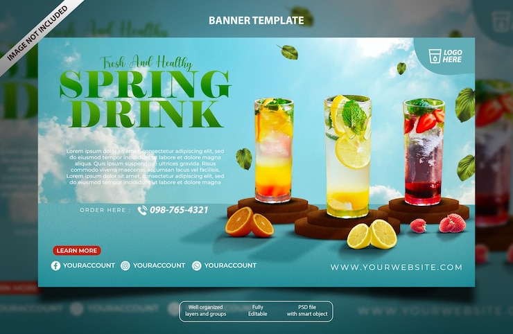 PSD modèle de bannière de cocktail de printemps
