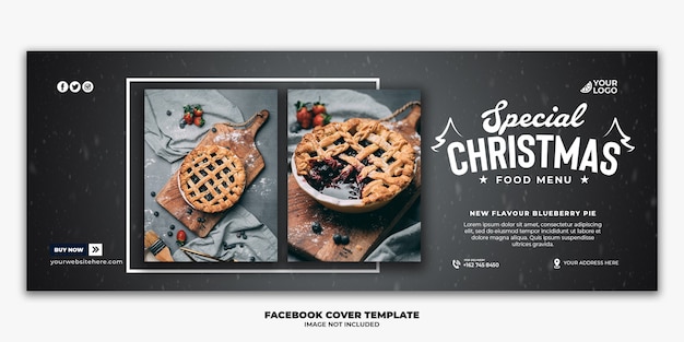 PSD modèle de bannière de couverture facebook de noël modifiable pour le menu de restauration rapide du restaurant