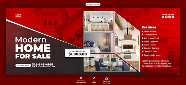 PSD le modèle de bannière de couverture facebook de la propriété immobilière