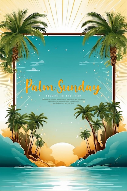 PSD modèle de bannière du dimanche de palmier pour les fêtes chrétiennes avec des feuilles de palmier