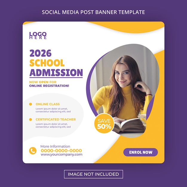 Modèle De Bannière D'école D'éducation D'admission à L'école Modifiable Publication Sur Les Médias Sociaux