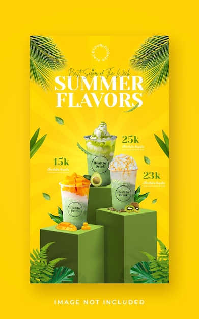 PSD modèle de bannière d'histoire instagram pour la promotion du menu des boissons d'été sur les médias sociaux