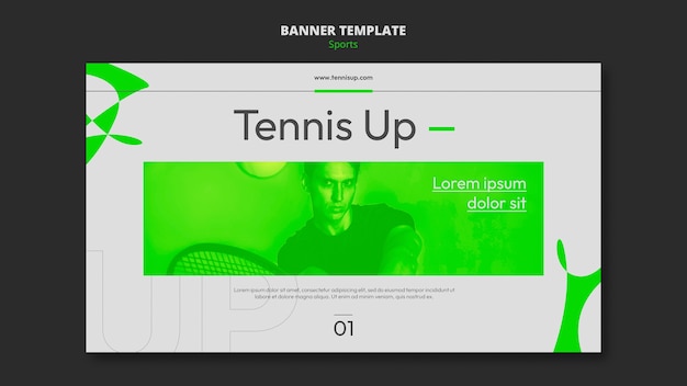 Modèle de bannière horizontale de jeu de tennis avec un style vert néon