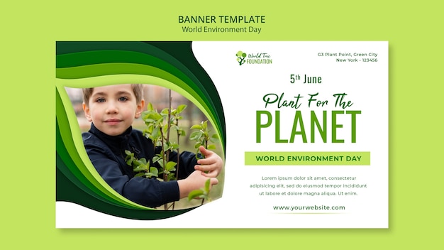 PSD modèle de bannière horizontale de la journée mondiale de l'environnement