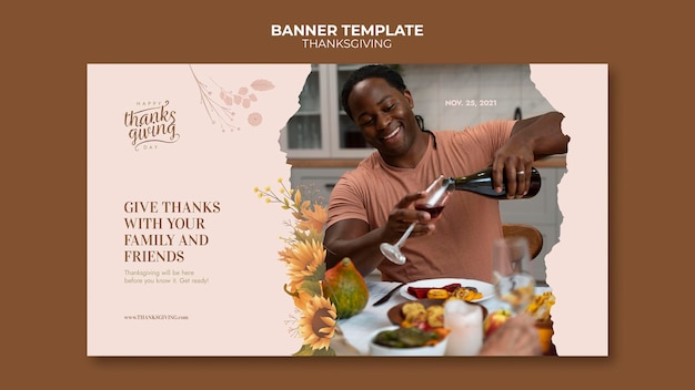 Modèle de bannière horizontale joyeux jour de Thanksgiving